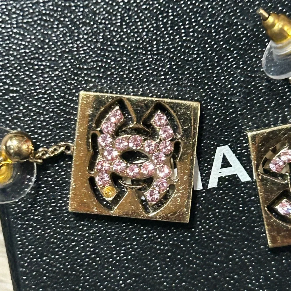 CHANEL CoCo Mark Gold & Pink Earrings‎
